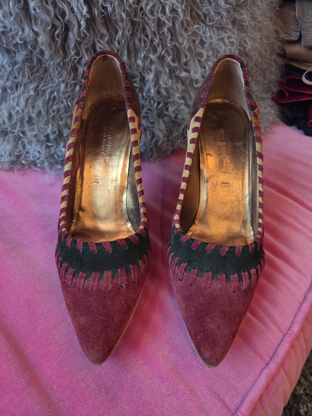 Dolce & Gabbana Vintage Suede Patchwork Heels 37.5 - Picture 3 of 8